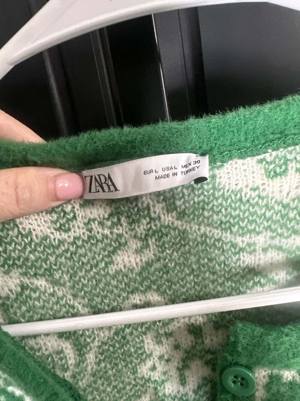 Zara Floral Jacquard Knit Cropped Cardigan Green White Size L #360 - Picture 2 of 3